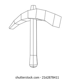 Pickaxe for extraction of precious stones or extracting minerals. Miners hand tool. Wireframe low poly mesh vector illustration