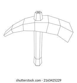 Pickaxe for extraction of precious stones or extracting minerals. Miners hand tool. Wireframe low poly mesh vector illustration