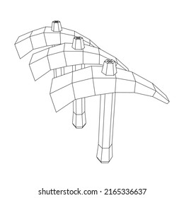 Pickaxe for extraction of precious stones or extracting minerals. Miners hand tool. Wireframe low poly mesh vector illustration