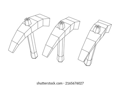 Pickaxe for extraction of precious stones or extracting minerals. Miners hand tool. Wireframe low poly mesh vector illustration