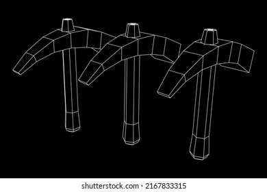 Pickaxe for extraction of precious stones or extracting minerals. Miners hand tool. Wireframe low poly mesh vector illustration