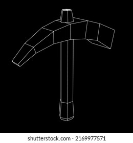 Pickaxe zur Gewinnung von Edelsteinen oder zur Gewinnung von Mineralien. Bergbauhandwerkzeug. Wireframe Low-Poly-Mesh, Vektorgrafik