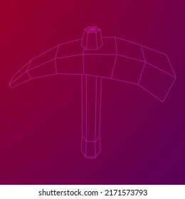 Pickaxe for extraction of precious stones or extracting minerals. Miners hand tool. Wireframe low poly mesh vector illustration