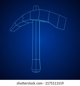 Pickaxe for extraction of precious stones or extracting minerals. Miners hand tool. Wireframe low poly mesh vector illustration