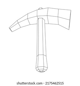 Pickaxe para la extracción de piedras preciosas o minerales extractivos. Herramienta de mano de los mineros. Ilustración vectorial de malla baja de malla de alambre