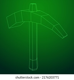 Pickaxe for extraction of precious stones or extracting minerals. Miners hand tool. Wireframe low poly mesh vector illustration