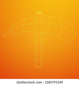 Pickaxe para la extracción de piedras preciosas o minerales extractivos. Herramienta de mano de los mineros. Ilustración vectorial de malla baja de malla de alambre