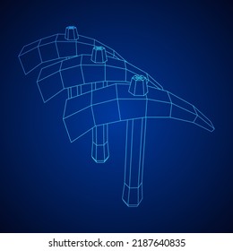 Pickaxe zur Gewinnung von Edelsteinen oder zur Gewinnung von Mineralien. Bergbauhandwerkzeug. Wireframe Low-Poly-Mesh, Vektorgrafik
