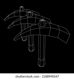 Pickaxe zur Gewinnung von Edelsteinen oder zur Gewinnung von Mineralien. Bergbauhandwerkzeug. Wireframe Low-Poly-Mesh, Vektorgrafik