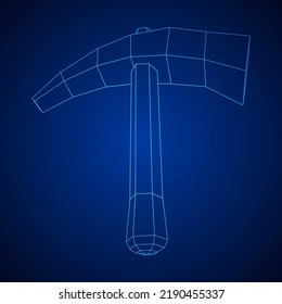 Pickaxe for extraction of precious stones or extracting minerals. Miners hand tool. Wireframe low poly mesh vector illustration