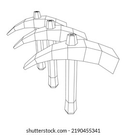 Pickaxe for extraction of precious stones or extracting minerals. Miners hand tool. Wireframe low poly mesh vector illustration