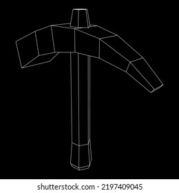 Pickaxe para la extracción de piedras preciosas o minerales extractivos. Herramienta de mano de los mineros. Ilustración vectorial de malla baja de malla de alambre