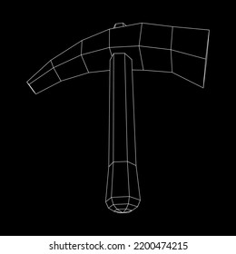 Pickaxe para la extracción de piedras preciosas o minerales extractivos. Herramienta de mano de los mineros. Ilustración vectorial de malla baja de malla de alambre