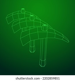 Pickaxe for extraction of precious stones or extracting minerals. Miners hand tool. Wireframe low poly mesh vector illustration