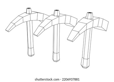 Pickaxe for extraction of precious stones or extracting minerals. Miners hand tool. Wireframe low poly mesh vector illustration