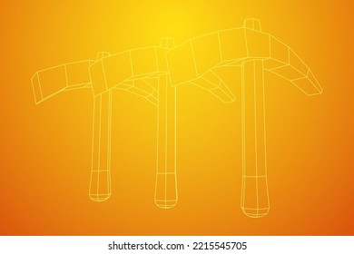 Pickaxe for extraction of precious stones or extracting minerals. Miners hand tool. Wireframe low poly mesh vector illustration