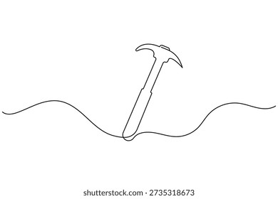 Pickaxe hammer continuous one line art drawing style