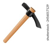 Pickaxe hammer isolated on white background. Rock hammer tool. Hand percussion tool for master stonemasons, builders, sculptors for processing various types of stone. Realistic 3D vector illustration