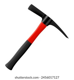 Pickaxe hammer isolated on white background. Rock hammer tool. Hand percussion tool for master stonemasons, builders, sculptors for processing various types of stone. Realistic 3D vector illustration