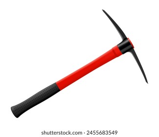 Pickaxe hammer or pick axe isolated on white background. Geological rock pick hammer. Hand percussion tool for master stonemasons, builders, sculptors for processing of stone. Realistic 3D vector