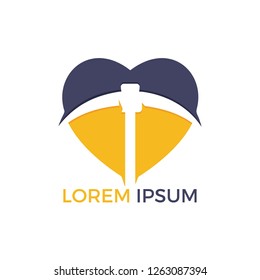 Pickaxe and heart mining logo design. Mining industry logo design template.