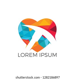 Pickaxe and heart mining logo design. Mining industry logo design template.