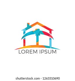 Pickaxe and home mining logo design. Mining industry logo design template.