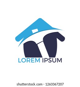 Pickaxe and home mining logo design. Mining industry logo design template.
