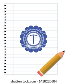 pickaxe icon draw with pen effect. Blue ink. Vector Illustration. Detailed.