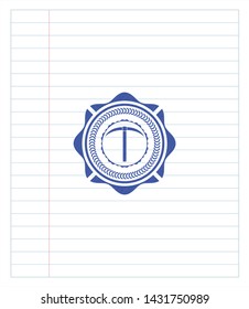 pickaxe icon draw with pen effect. Blue ink. Vector Illustration. Detailed.