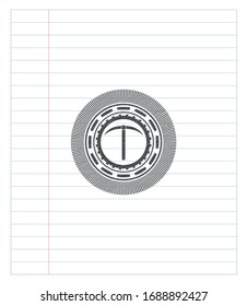 pickaxe icon emblem drawn in pencil. Vector Illustration. Detailed.