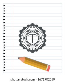 pickaxe icon emblem with pencil effect. Vector Illustration. Detailed.