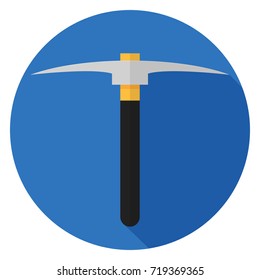 Pickaxe icon. Illustration in flat style. Round icon with long shadow.