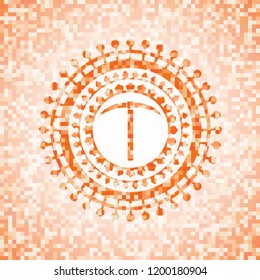 pickaxe icon inside abstract orange mosaic emblem with background