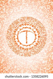 pickaxe icon inside abstract orange mosaic emblem with background