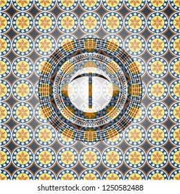 pickaxe icon inside arabesque badge. arabic decoration.