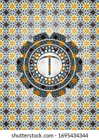 pickaxe icon inside arabesque emblem. arabic decoration.