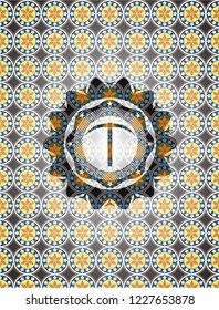pickaxe icon inside arabesque style badge. arabic decoration.