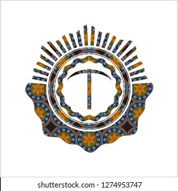 pickaxe icon inside arabesque style emblem. arabic decoration.