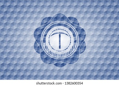 pickaxe icon inside blue polygonal badge.