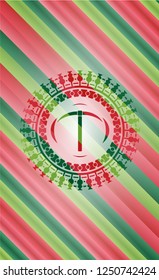 pickaxe icon inside christmas colors badge.