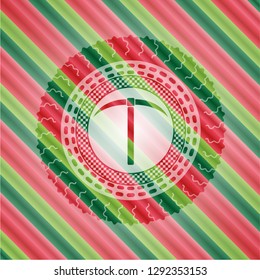 pickaxe icon inside christmas colors badge.