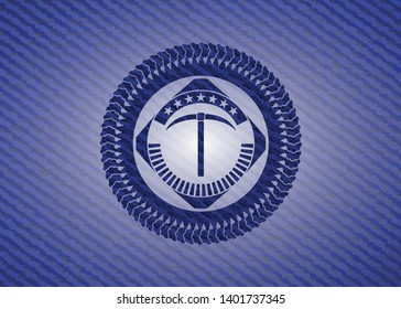 pickaxe icon inside emblem with jean high quality background