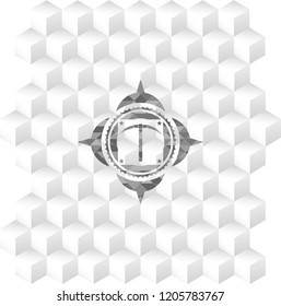 pickaxe icon inside grey badge with geometric cube white background