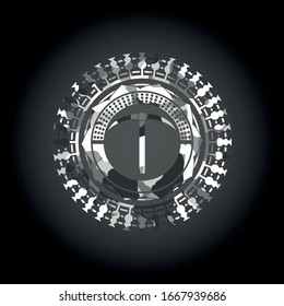 pickaxe icon inside grey camouflage emblem