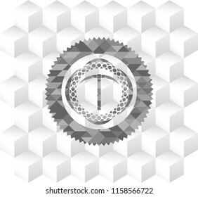 pickaxe icon inside grey emblem. Vintage with geometric cube white background