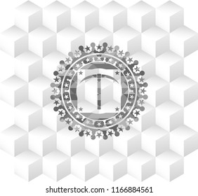 pickaxe icon inside grey emblem. Retro with geometric cube white background