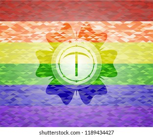 pickaxe icon inside lgbt colors emblem 
