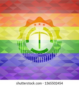 pickaxe icon inside lgbt colors emblem 