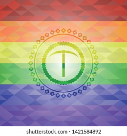 pickaxe icon inside lgbt colors emblem 